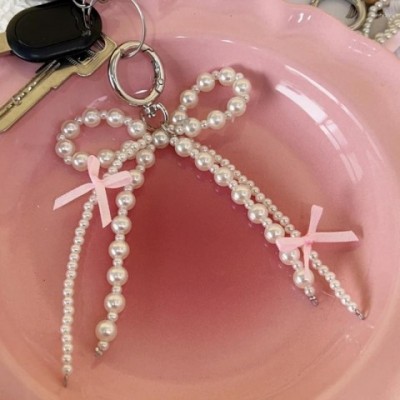 Keychain Set of 2 Sweet Pearl Bow Heart Pendants Y2K Pink for Girls