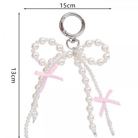 Keychain Set of 2 Sweet Pearl Bow Heart Pendants Y2K Pink for Girls