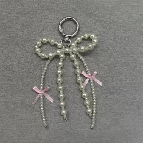 Keychain Set of 2 Sweet Pearl Bow Heart Pendants Y2K Pink for Girls