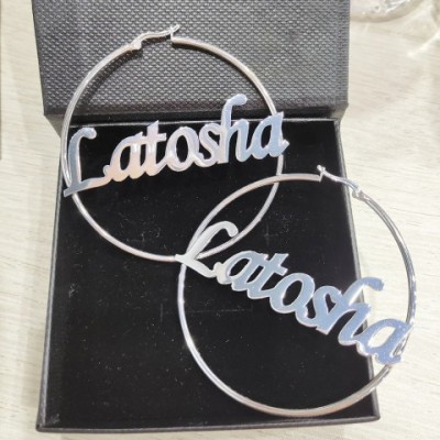 Customizable 20mm-100mm Gold Hoop Earrings with Personalized Names - Bohemian Style Women's Jewelry