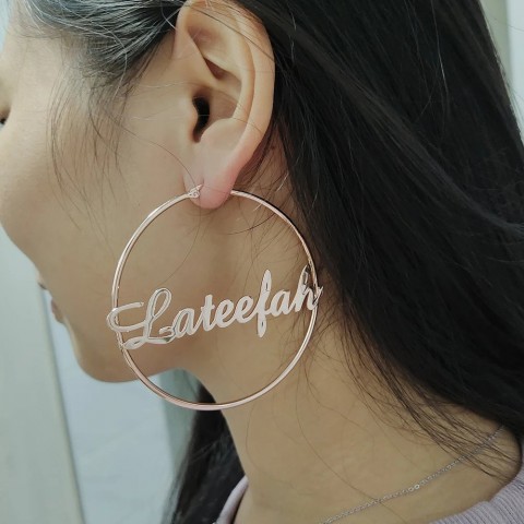 Customizable 20mm-100mm Gold Hoop Earrings with Personalized Names - Bohemian Style Women's Jewelry