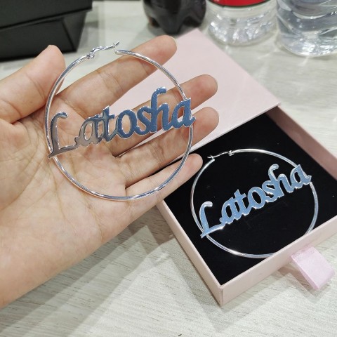 Customizable 20mm-100mm Gold Hoop Earrings with Personalized Names - Bohemian Style Women's Jewelry