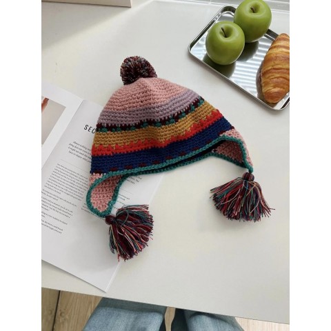 Japanese Hand-Woven Contrasting Beret with Ear Protectors