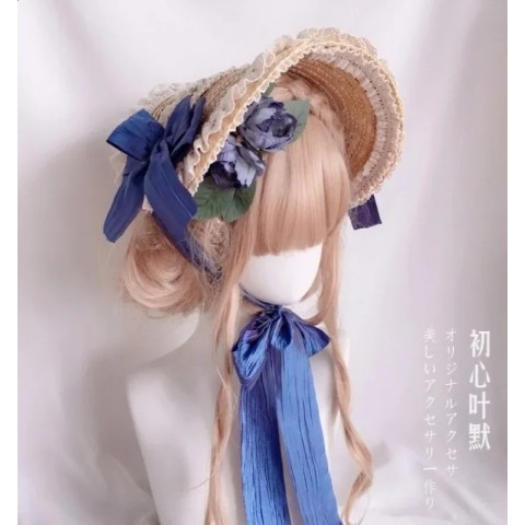 Lace Flower Wide Brim Flat Hat for Girls - Multi Colored Bonnet 250420