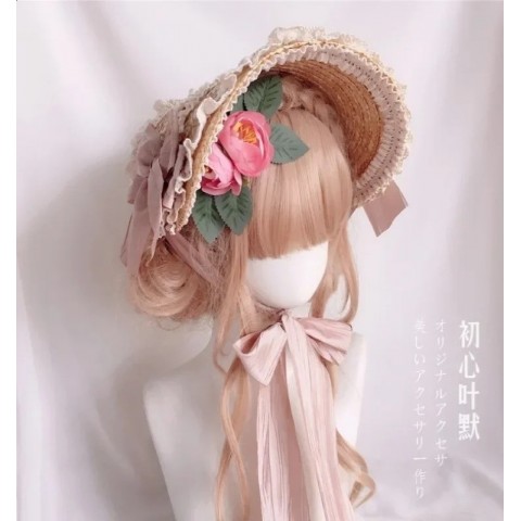 Lace Flower Wide Brim Flat Hat for Girls - Multi Colored Bonnet 250420