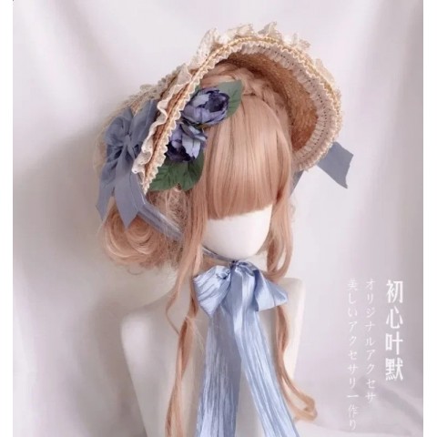 Lace Flower Wide Brim Flat Hat for Girls - Multi Colored Bonnet 250420