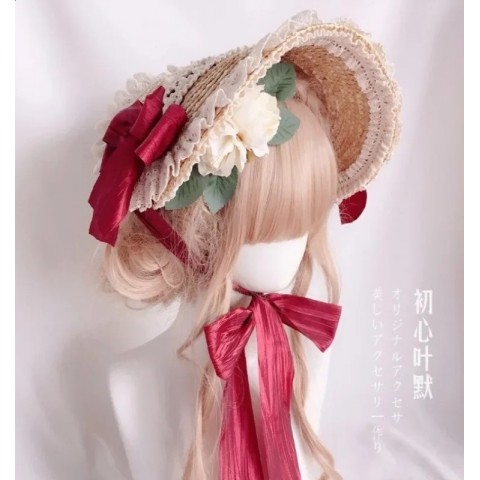 Lace Flower Wide Brim Flat Hat for Girls - Multi Colored Bonnet 250420