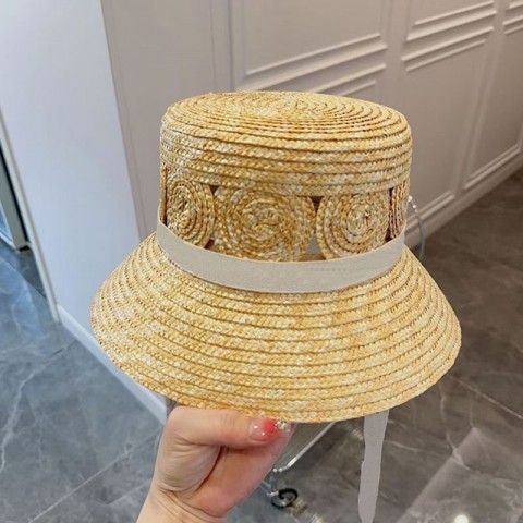 Wide Brim Paisley Pattern White Bucket Hat for Women - Summer Outdoor Sun Protection