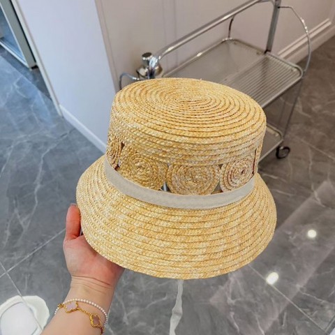 Wide Brim Paisley Pattern White Bucket Hat for Women - Summer Outdoor Sun Protection