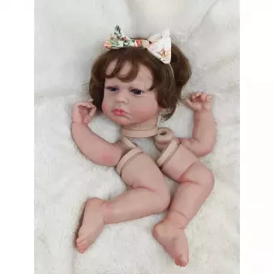 17 Inch LouLou Awake Pre-painted Reborn Baby Doll Kit with Hand-rooted Hair and Soft Cloth Body