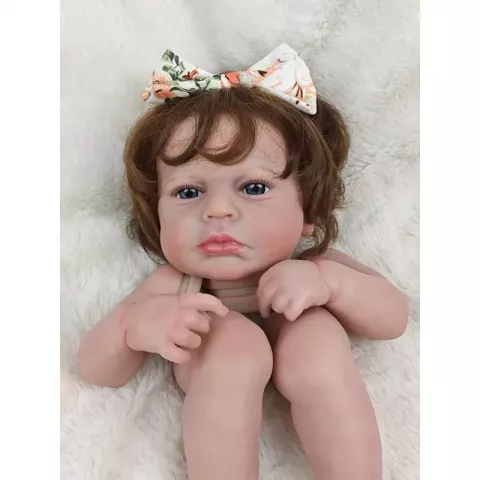 17 Inch LouLou Awake Pre-painted Reborn Baby Doll Kit with Hand-rooted Hair and Soft Cloth Body
