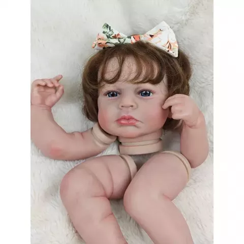 17 Inch LouLou Awake Pre-painted Reborn Baby Doll Kit with Hand-rooted Hair and Soft Cloth Body