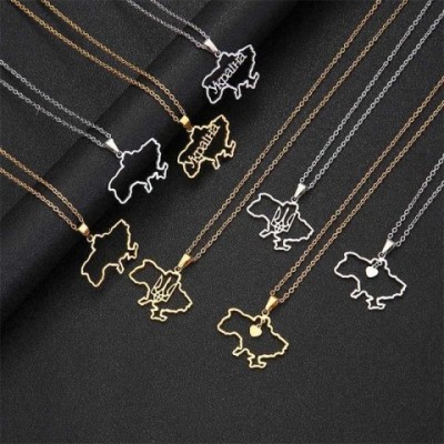 Ukraine Map Titanium Necklace for Men & Women - Gold & Silver Choker