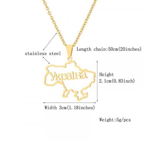 Ukraine Map Titanium Necklace for Men & Women - Gold & Silver Choker