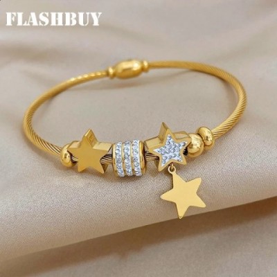 Cuff Flashbuy Gold Star Rhinestone Beaded Bracelet for Women