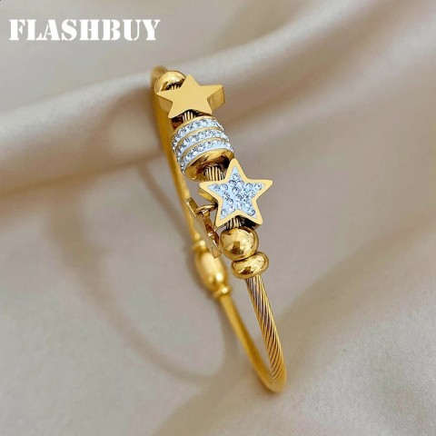 Cuff Flashbuy Gold Star Rhinestone Beaded Bracelet for Women