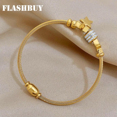 Cuff Flashbuy Gold Star Rhinestone Beaded Bracelet for Women