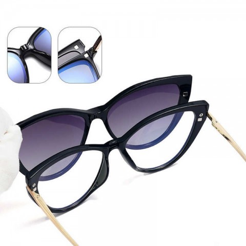 Magnetic Cat Eye Sunglasses for Women with Polarized Lenses and Transparent Frame