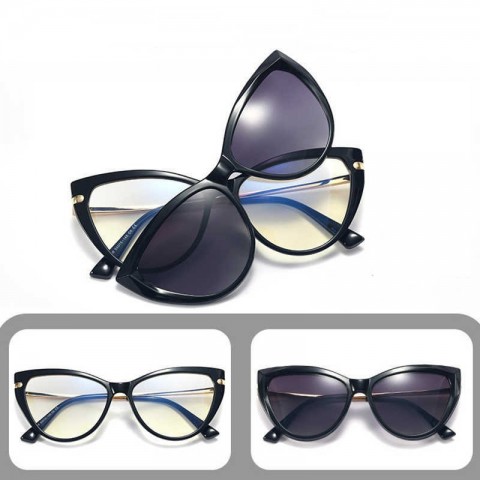 Magnetic Cat Eye Sunglasses for Women with Polarized Lenses and Transparent Frame