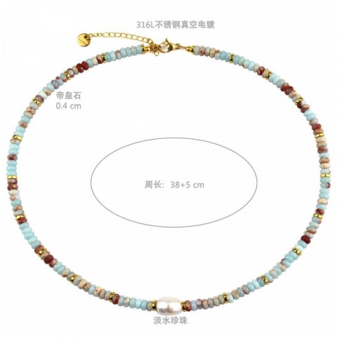 Youfei Women's Minimalist Freshwater Pearl Pendant Necklace with Shoushan Stone Beads