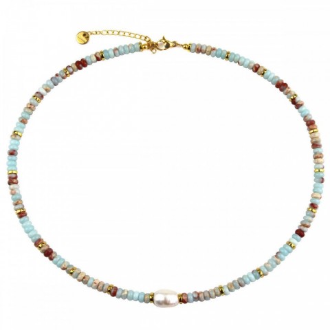 Youfei Women's Minimalist Freshwater Pearl Pendant Necklace with Shoushan Stone Beads