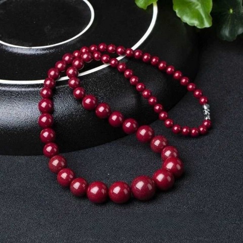 Natural Red Jade Beads Necklace with Cinnabar Tower Chain for Women