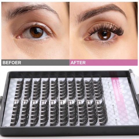 FinyDreamy 120 PCS DIY D Curl Cluster Lashes 3D Natural Bunch 16mm Mink Tufted Eyelash Fine Tip for Women