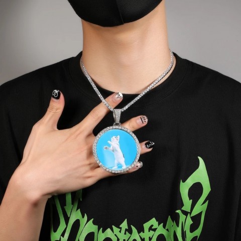 THE BLING KING Engraved Oversize PO Pendant Necklace for Unisex
