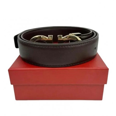Luxury Double-Sided Smooth Brown Belt for Unisex with Alloy Metal Buckle