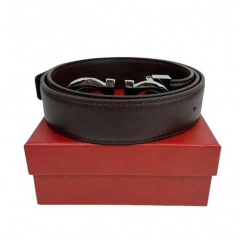Luxury Double-Sided Smooth Brown Belt for Unisex with Alloy Metal Buckle