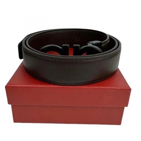 Luxury Double-Sided Smooth Brown Belt for Unisex with Alloy Metal Buckle