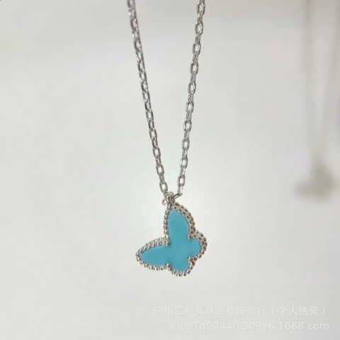 S925 Sterling Silver Blue Butterfly Earrings and Necklace Set for Women