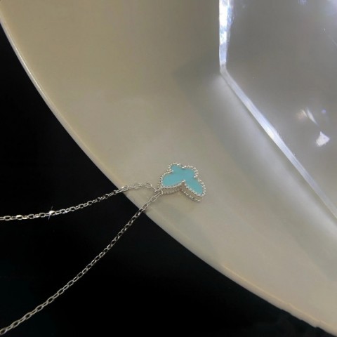 S925 Sterling Silver Blue Butterfly Earrings and Necklace Set for Women