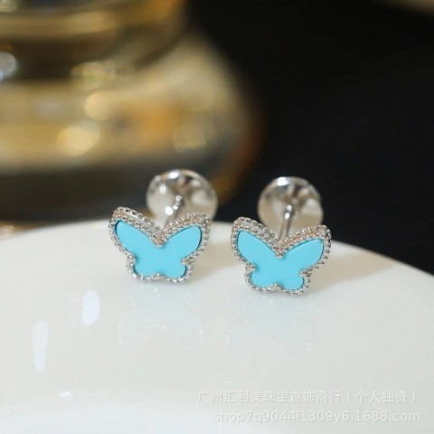 S925 Sterling Silver Blue Butterfly Earrings and Necklace Set for Women