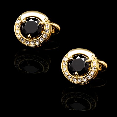 Luxury Gold-Plated Men's Cufflinks with Black Gemstones for Easter