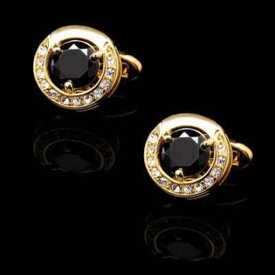 Luxury Gold-Plated Men's Cufflinks with Black Gemstones for Easter