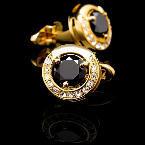 Luxury Gold-Plated Men's Cufflinks with Black Gemstones for Easter