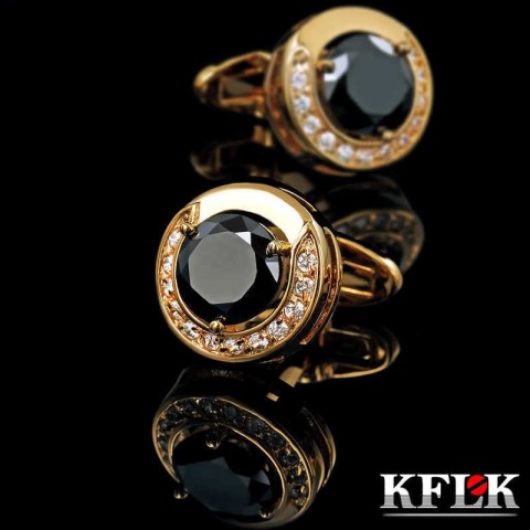 Luxury Gold-Plated Men's Cufflinks with Black Gemstones for Easter