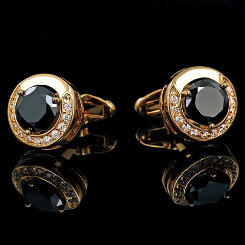 Luxury Gold-Plated Men's Cufflinks with Black Gemstones for Easter