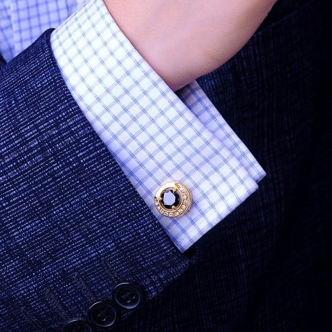 Luxury Gold-Plated Men's Cufflinks with Black Gemstones for Easter