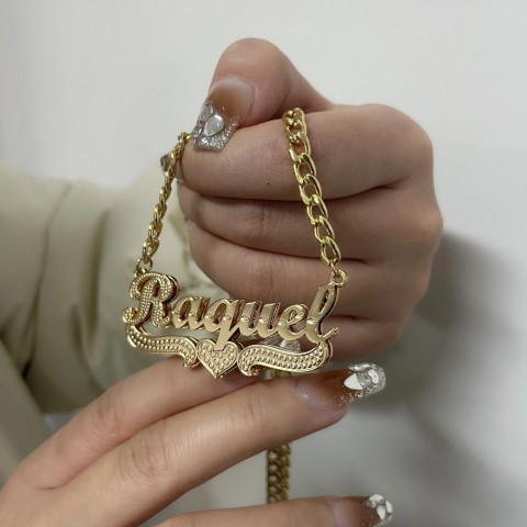 Custom Personalized Double Heart Nameplate Necklace, Handmade Single Tone Pendant, Women's Gift