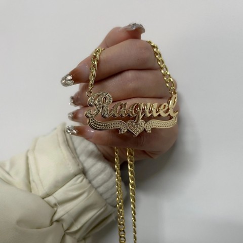 Custom Personalized Double Heart Nameplate Necklace, Handmade Single Tone Pendant, Women's Gift