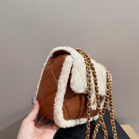 Luxury Women's Tech Fleece Shoulder Bag with Chain Detail