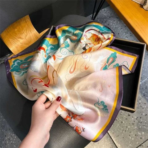 Silk Deer Print Scarf for Women - 100% Mulberry Silk Luxury Square Scarf