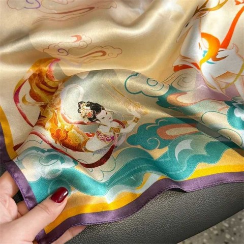 Silk Deer Print Scarf for Women - 100% Mulberry Silk Luxury Square Scarf