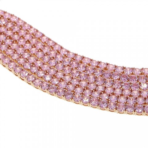5A CZ Zircon Charm Anklet in Rose Gold & Silver with Pink CZ Stones - Women's Bling Tennis Chain