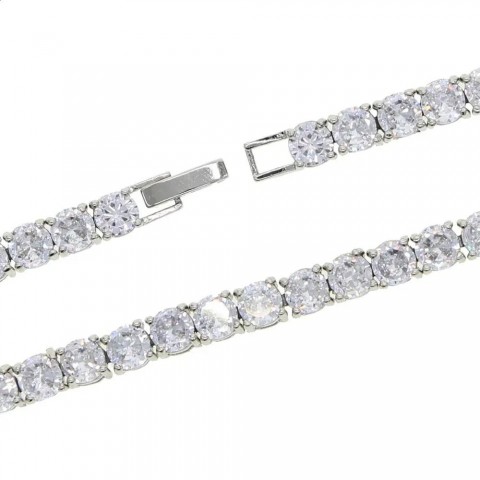 5A CZ Zircon Charm Anklet in Rose Gold & Silver with Pink CZ Stones - Women's Bling Tennis Chain