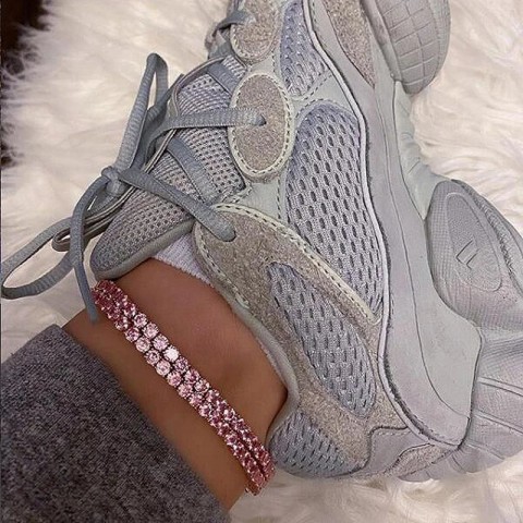 5A CZ Zircon Charm Anklet in Rose Gold & Silver with Pink CZ Stones - Women's Bling Tennis Chain
