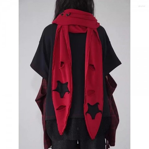 Punk Style Red and Black Scarf with Rabbit Ear Hat for Women