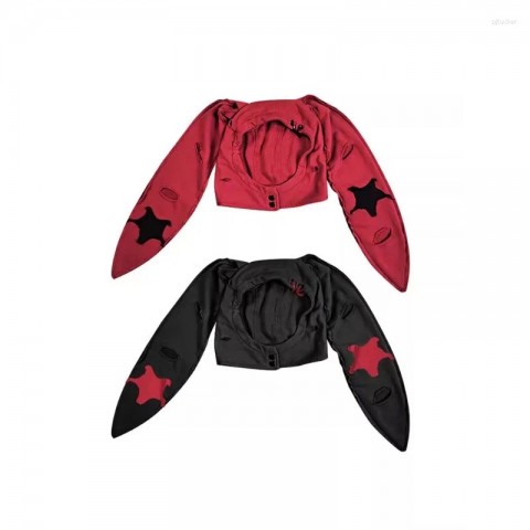 Punk Style Red and Black Scarf with Rabbit Ear Hat for Women